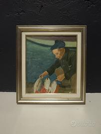 Il Pescatore - Dipinto Olio su Tela 40x45 cm