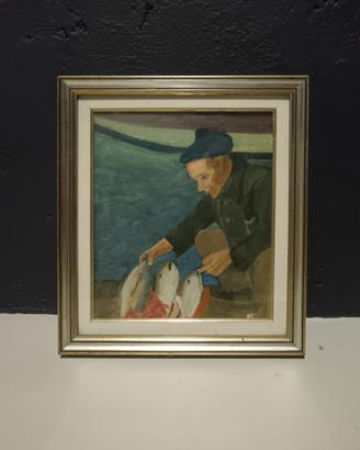 Il Pescatore - Dipinto Olio su Tela 40x45 cm
