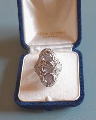 Anello bigiotteria stile Art Déco argento zirconi