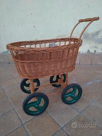 Passeggino Vimini Vintage Giocattolo Legno Bambola