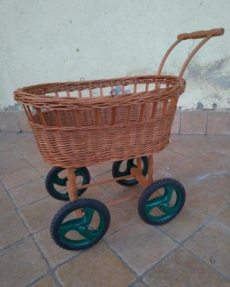 Passeggino Vimini Vintage Giocattolo Legno Bambola