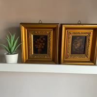 2 Quadretti Stampa Rame Cornice Dorata Vintage