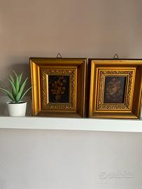 2 Quadretti Stampa Rame Cornice Dorata Vintage