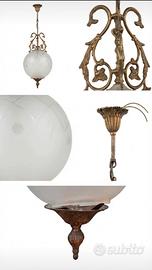 Lampadario Vintage in ottone e vetro satinato