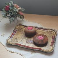 Vassoio Legno Vintage Decorato Oro e Rosso