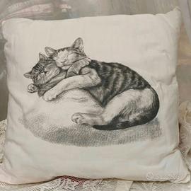 Cuscino arredo con stampa di gatti, nuovo, vintage