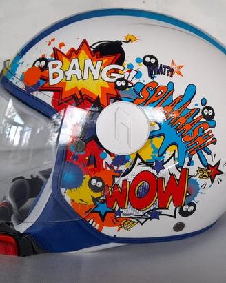 casco moto bambino con cintura di sicurezza