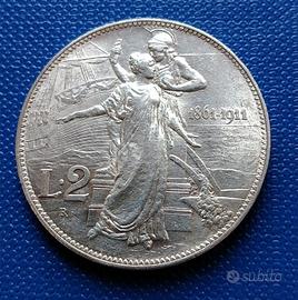 Regno V.E.III 2 lire 1911,argento 10 grammi SPL
