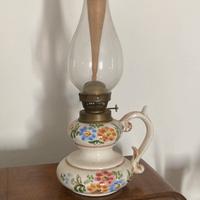 Lampada a petrolio vintage ceramica dipinta a mano