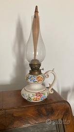 Lampada a petrolio vintage ceramica dipinta a mano