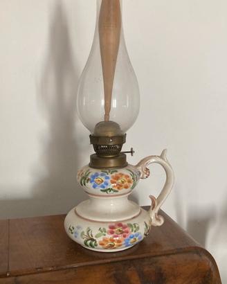 Lampada a petrolio vintage ceramica dipinta a mano