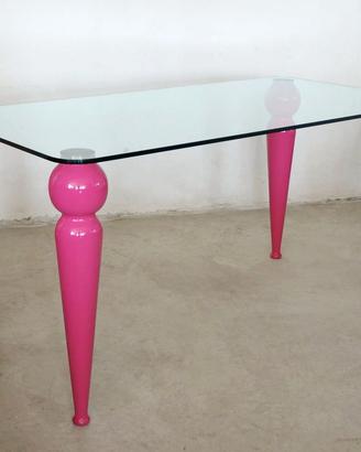 Tavolo gambe tornite artigianale in vetro