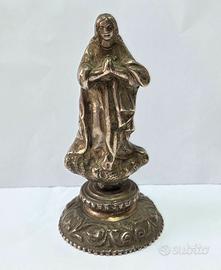 Antica Statua Madonna in Bronzo Argentato del XVII