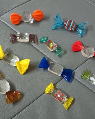 Lotto 10 Caramelle colorate in vetro di Murano