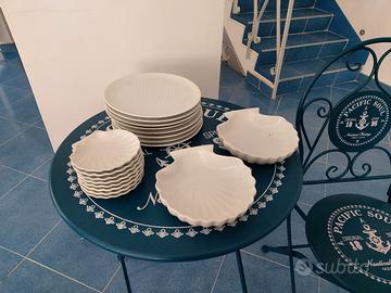 servizio piatti completo in ceramica tema marino