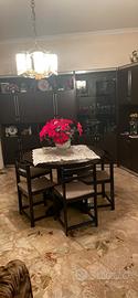 mobili + tavolo con sedie + lampadario