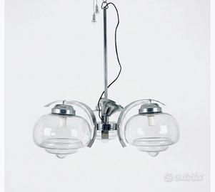 Lampadario Vintage Anni 70 Acciaio Cromato Vetro d