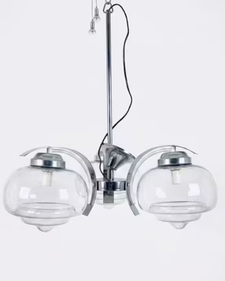 Lampadario Vintage Anni 70 Acciaio Cromato Vetro d