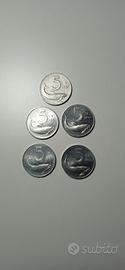5 monete da LIRE 5 DELFINO 1951