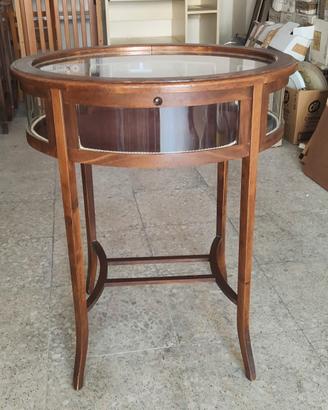 Tavolino Vetrina Rotondo in Legno e Vetro
