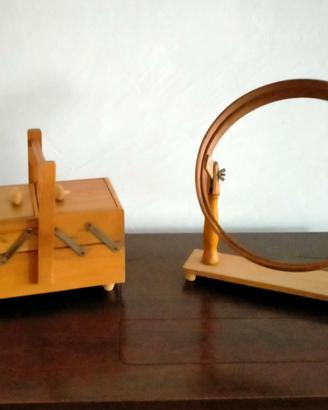 TOMBOLO E CESTINO PORTA LAVORO IN LEGNO ANNI 60