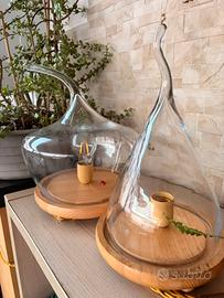 Coppia di Lampade da Tavolo in Vetro e legno