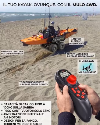 carrello 4wd elettrico trasporto kayak su sabbia