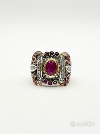 Anello oro18 kt diamanti rubini
