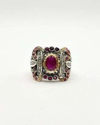 Anello oro18 kt diamanti rubini