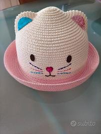 cappello bambina in paglia con gattino
