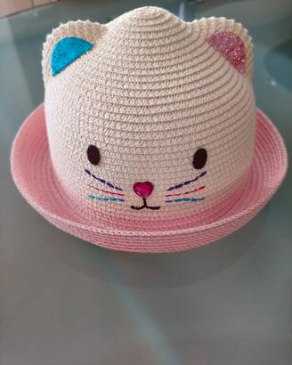 cappello bambina in paglia con gattino