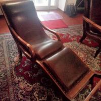 Chaise longue vintage in legno massello e pelle