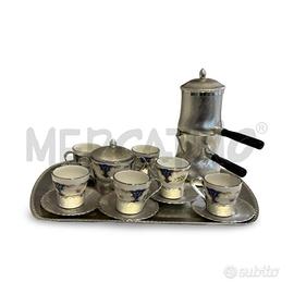 SERVIZIO CAFFÈ VINTAGE ALLUMINIO VASSOIO 6 TAZZIN