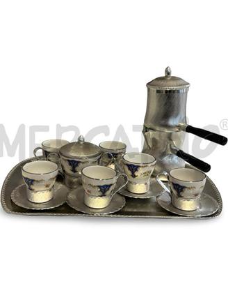 SERVIZIO CAFFÈ VINTAGE ALLUMINIO VASSOIO 6 TAZZIN