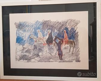 Litografia originale "Carovana beduini" Fantuzzi