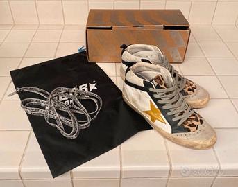 Golden Goose Mid Star - White/Gold Star/Leopard