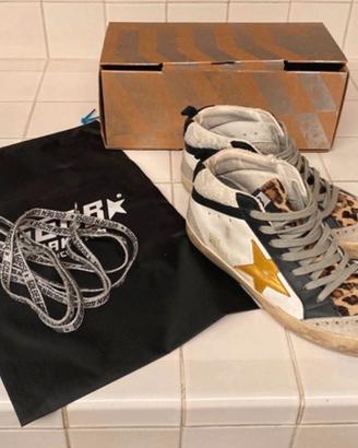 Golden Goose Mid Star - White/Gold Star/Leopard