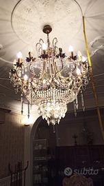 Lampadario in ottone e cristallo Swarovski