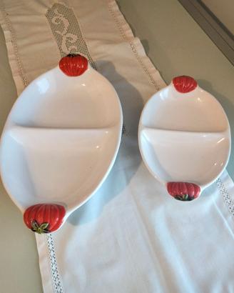 Set di 2 vassoi per antipasti in porcellana bianca
