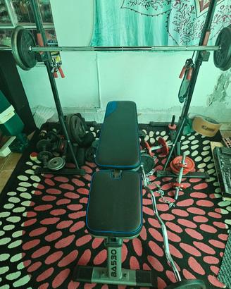 Panca pesi home gym + bilanciere, manubri e pesi