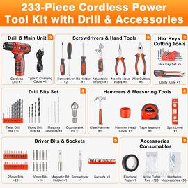 Set di utensili 233 pezzi con trapano avvitatore
