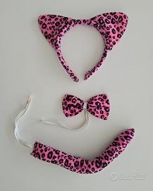 Set costume da gattina rosa leopardato – 3 pezzi