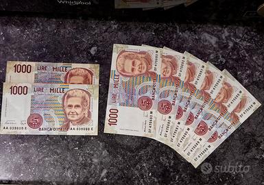 Lotto di 8 banconote da 1.000 Lire