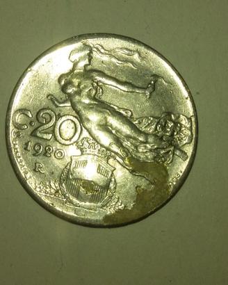 Moneta regno da 20 cent Libertà librata 1920