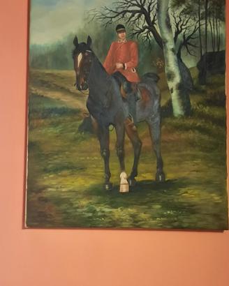quadro olio su tela fantino a cavallo