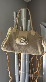Borsa vera pelle beige e juta maliparmi vintage