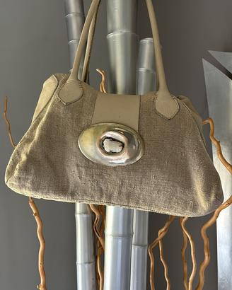 Borsa vera pelle beige e juta maliparmi vintage