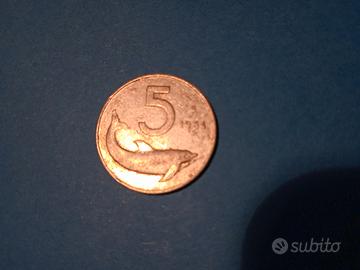5 lire delfino del 1954.