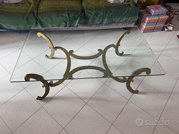 Tavolino da salotto vintage in ferro battuto dorat