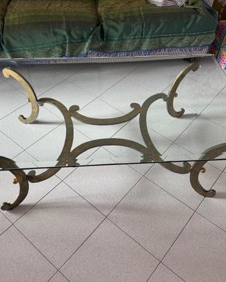 Tavolino da salotto vintage in ferro battuto dorat
